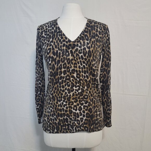 Michael Kors Lightweight V-Neck Leopard Print Sweater Size S - Picture 2 of 12